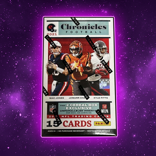 2021 PANINI CHRONICLES FOOTBALL CEREAL BOX (2 CEREAL BOX EXCLUSIVES PER BOX)